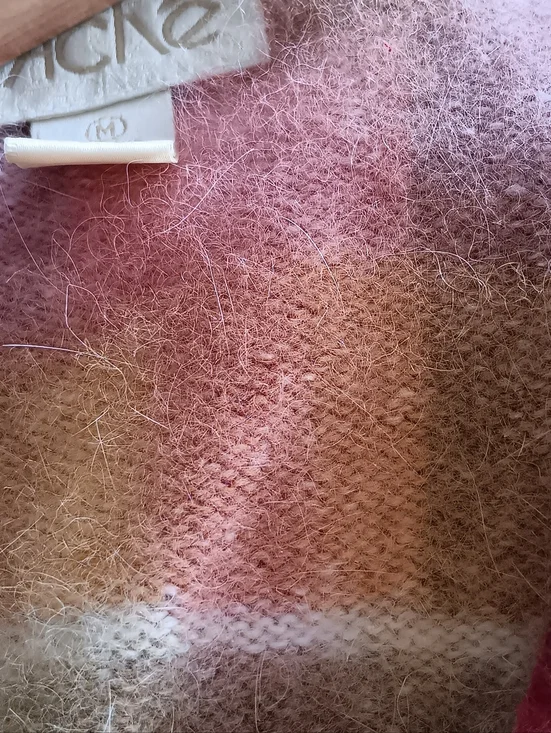 Vintage Cache Angora Blend Plaid Sweater M Fuzzy Cropped V Neck Knit - Picture 7 of 9